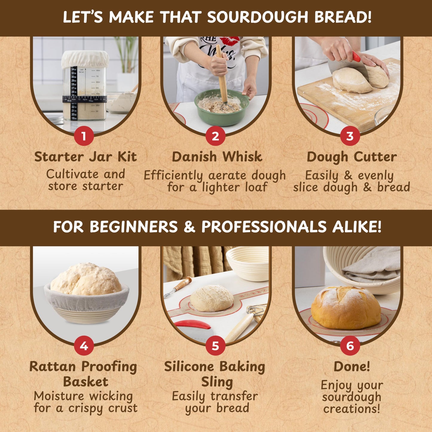 The Amish Chef Complete Sourdough Bread Starter Kit - Large Glass Jar, Banneton Basket & Baking Supplies