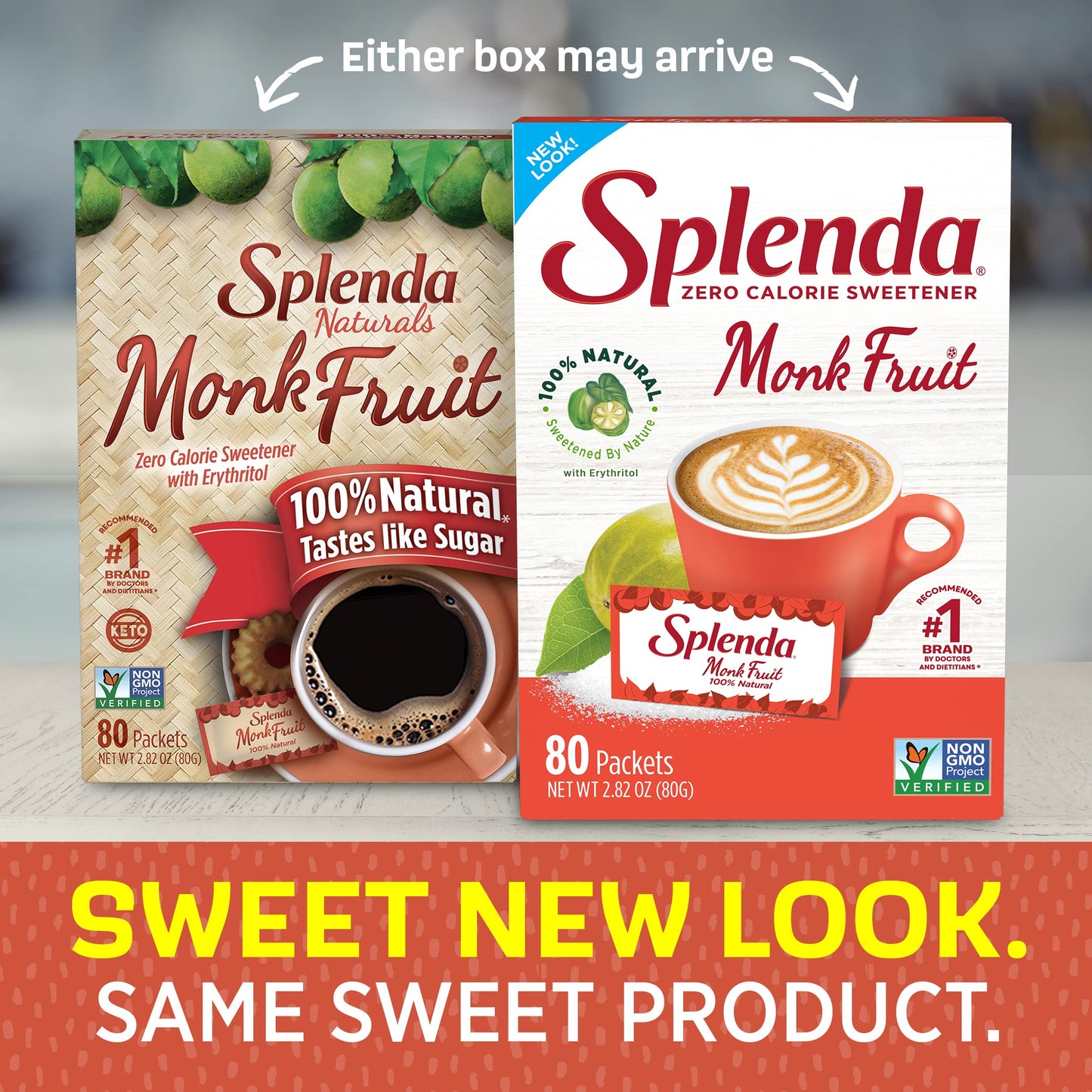 Splenda Naturals Monk Fruit Zero Calorie All Natural Sweetener Substitute, Keto Sugar Alternative (80 Count)