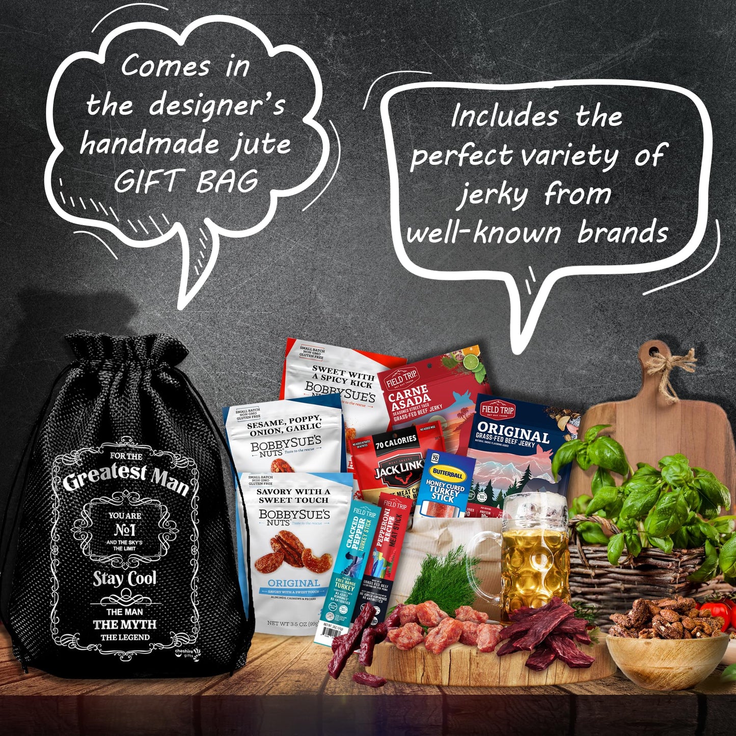 Beef Jerky & Nuts Gift Baskets For Men - Nuts, Meat And Cheese Gift Baskets, Birthday Gifts For Men Who Have Everything With Beef Jerky Snacks Variety Pack - Care Package By Cheshire Gifts