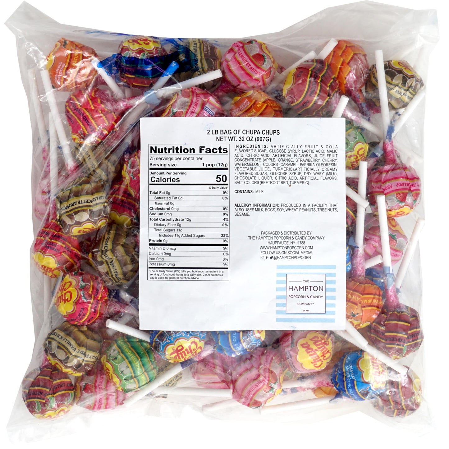 ChupaChups Assorted Lollipops  2 Pound Bulk Bag (Approx 64 Lollipops)  Individually Wrapped  The Hampton Popcorn & Candy Company