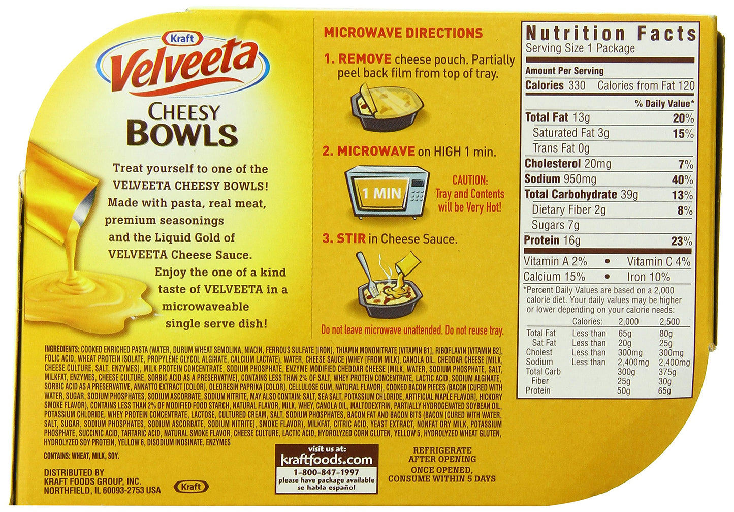Velveeta Cheesy Bowls Bacon Mac & Cheese with Smoky Cheese Sauce Microwavable Meal (6 ct Pack, 9 oz Containers)