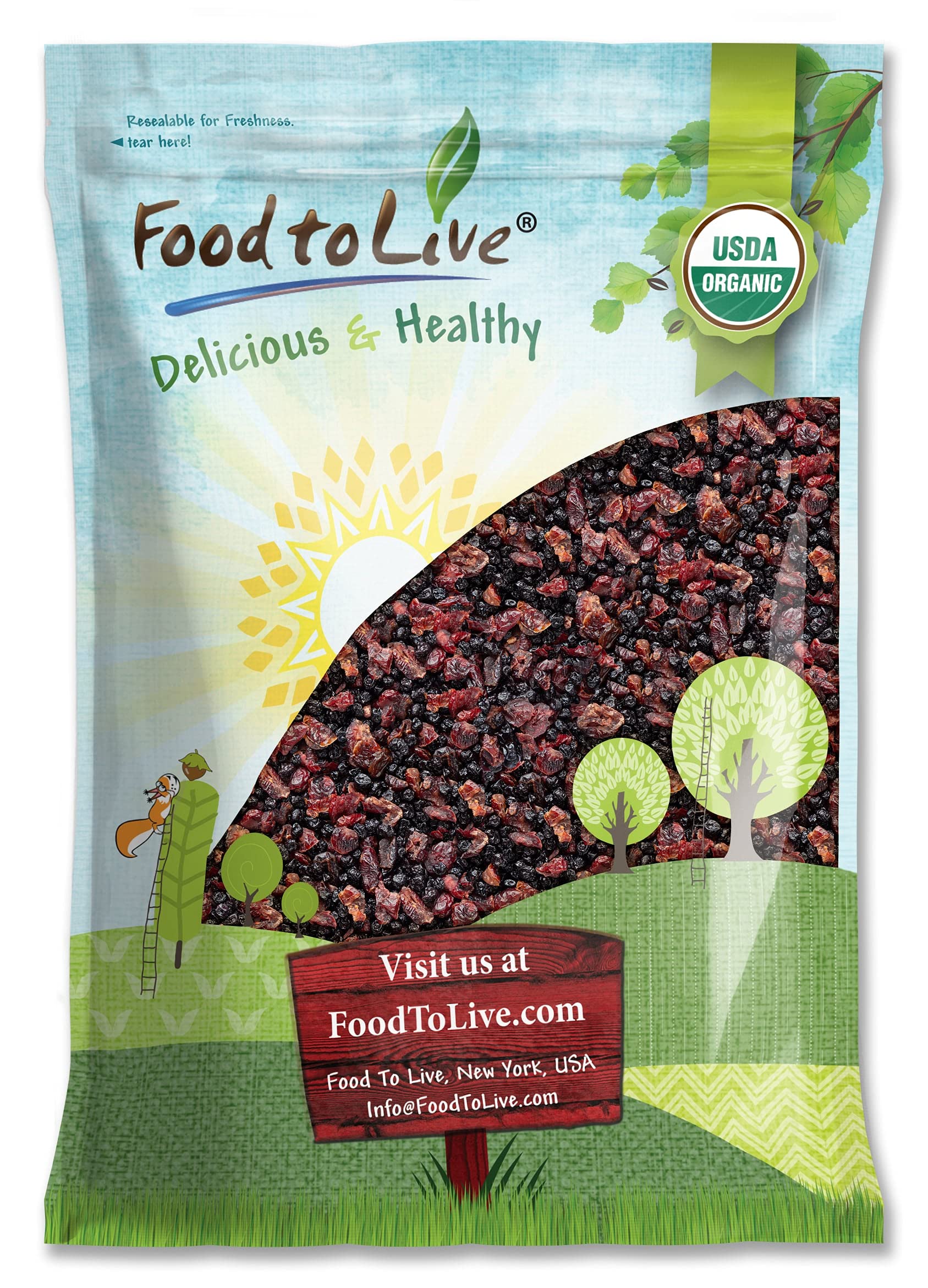Food to Live Organic Essential Berries Mix, 9 Pounds, Non-GMO Dried Blueberries and Cranberries. Unsulfured, Kosher, Bulk. Gentl