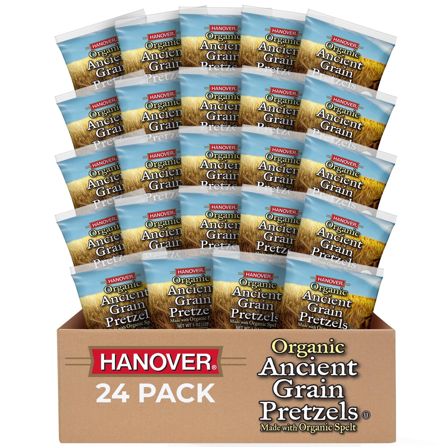 Hanover Organic Ancient Grain Spelt Sea Salt Pretzels - Low Fat Cholesterol - Kosher Pretzels, Trans Fat Free Seasoned Whole Gra