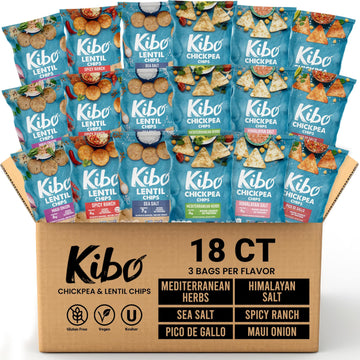 Kibo Chickpea & Lentil Chips Variety Pack: Savory, Plant-Based Protein Chips Nutritious, Vegan & Guilt-Free Snacking - Low-Carb,