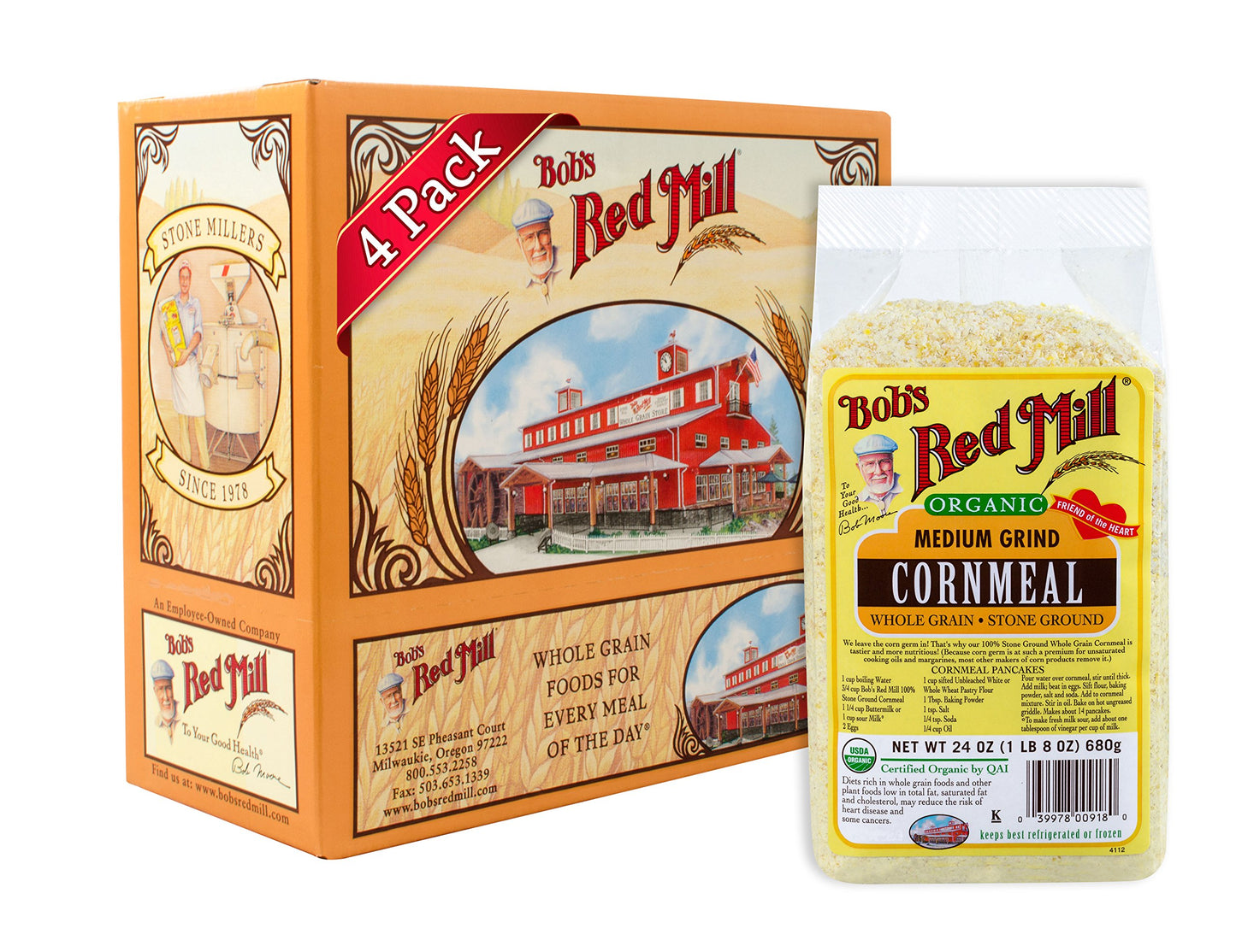 Bob's Red Mill Organic Medium Grind Cornmeal, 24 Oz (4 Pack)