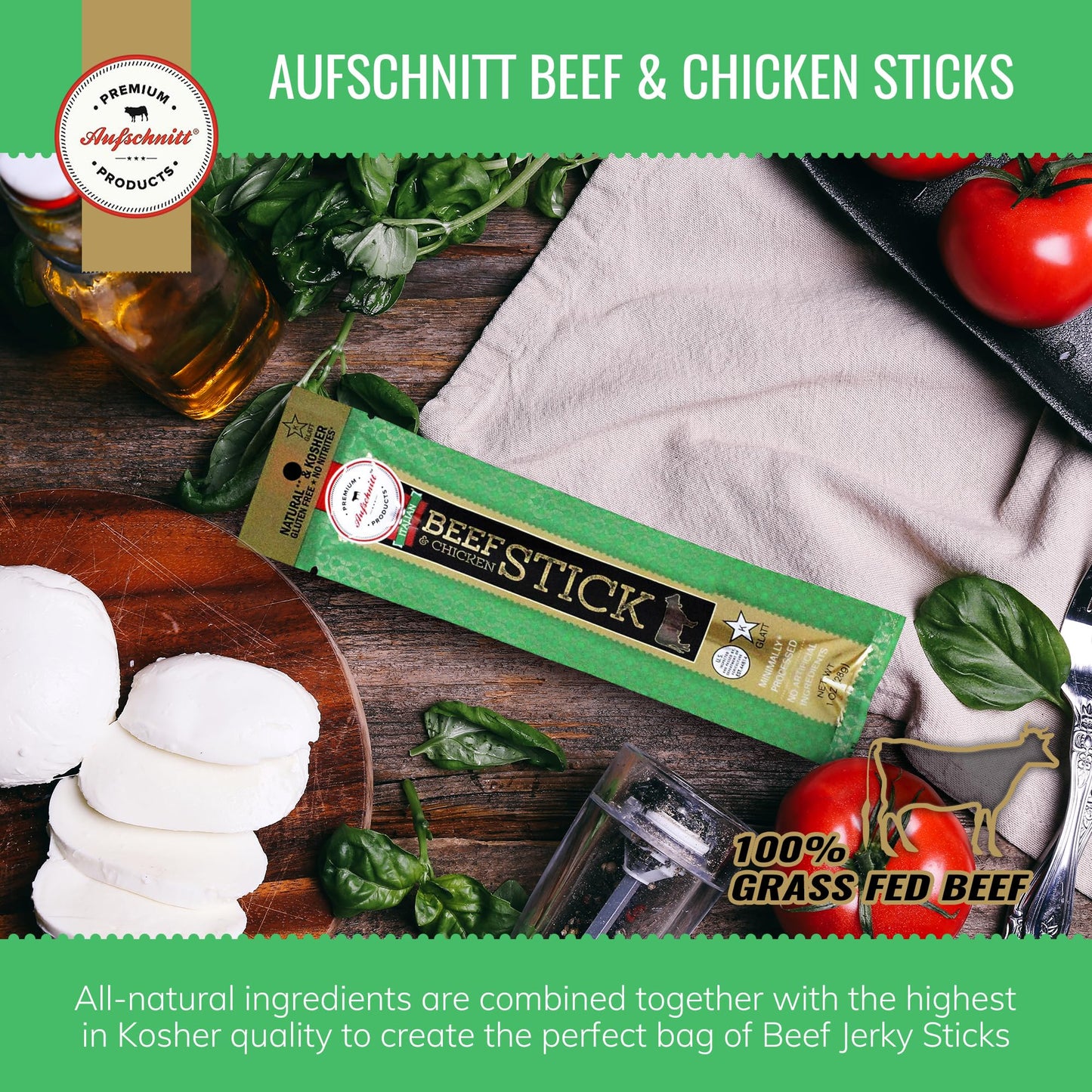 Aufschnitt Grass Fed Beef Jerky Sticks - Low Sodium, Certified Kosher - Halal And Keto Friendly - 6 Pack, Italian