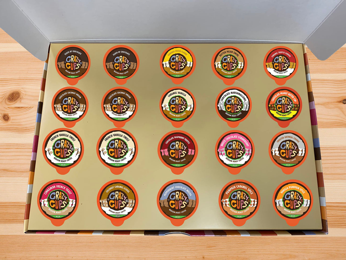 Crazy Cups Decaf Coffee Gift Box, Assorted Flavors for Keurig, 20 Count, Medium Roast, Brown