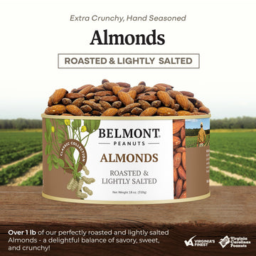 Belmont Peanuts Gourmet Lightly Sea-Salted Almonds, 18 oz, 3 Simple Ingredients, No Preservatives