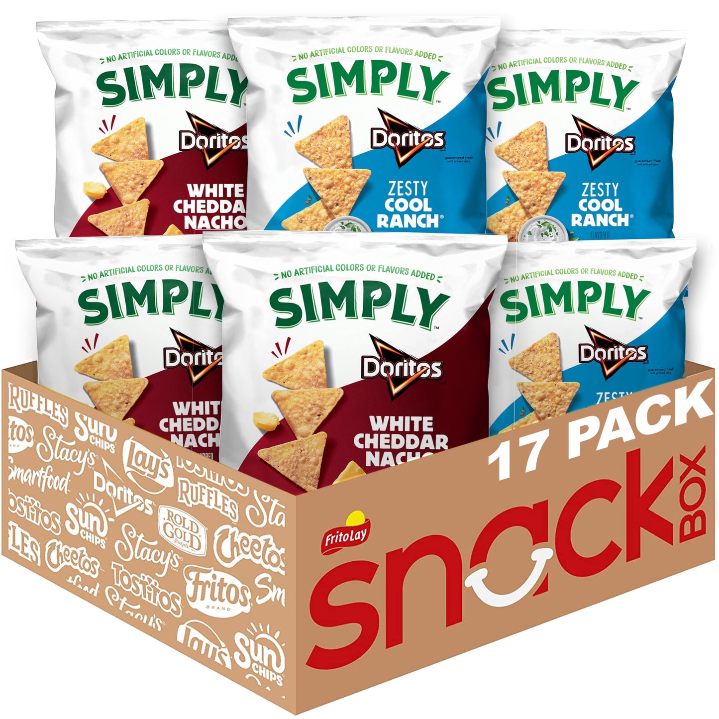 Simply Doritos Variety Pack, White Cheddar Nacho & Zesty Ranch, 0.875 Oz, Pack of 17