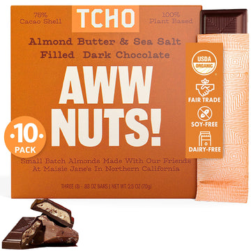 TCHO Aww Nuts! 75% Dark Chocolate Bars (10 pack) | Plant Based, Organic & Fair Trade, | Non GMO, Non-Dairy, Vegan Chocolate, Soy