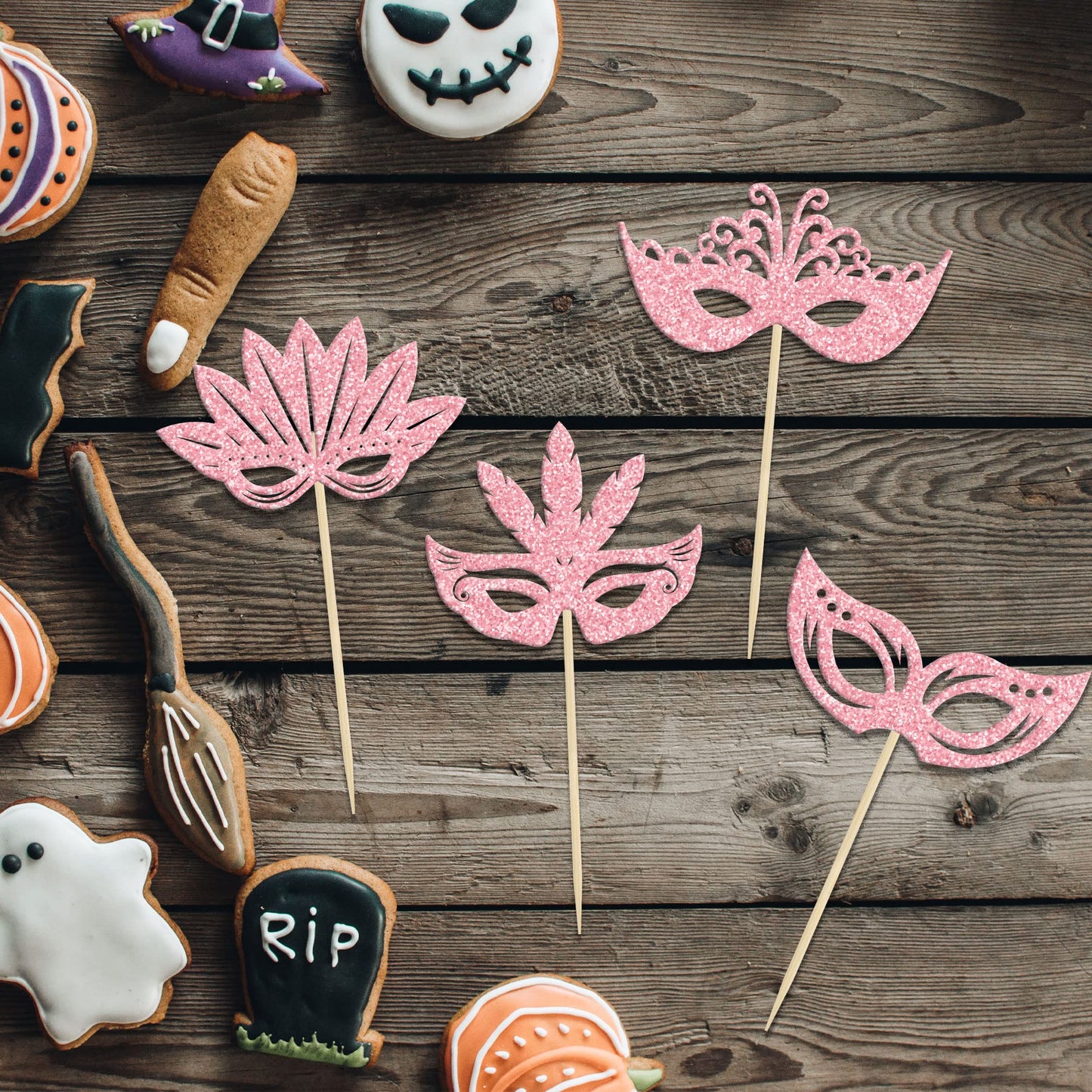 24Pcs Masquerade Masks Cupcake Toppers Glitter Bachelorette Party Mask Cupcake Food Picks Masquerade Mardi Gras Party Baby Showe