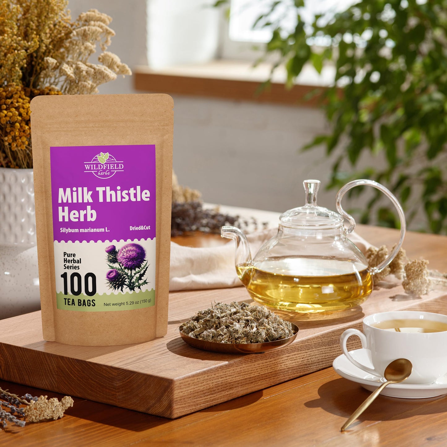 100 Bags Milk Thistle Tea Herb Dried Cardo Mariano Herbal (Silybum Marianum) - 100 Count 1.5G Tea Bags Dry Milk Thistle Herb Car