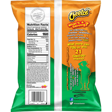 Cheetos Crunchy Cheddar Jalapeo Cheese Flavored Snacks, 8.5 Oz