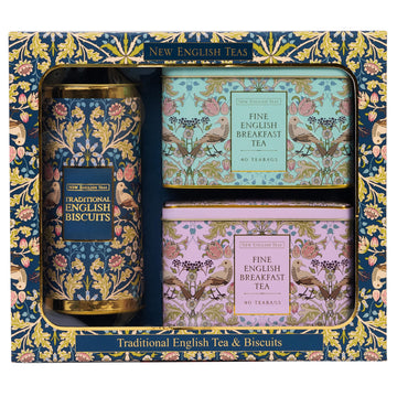 New English Teas Traditional Tea & Cookies Gift Set With 80 English Breakfast Teabags & Cornish Cookies