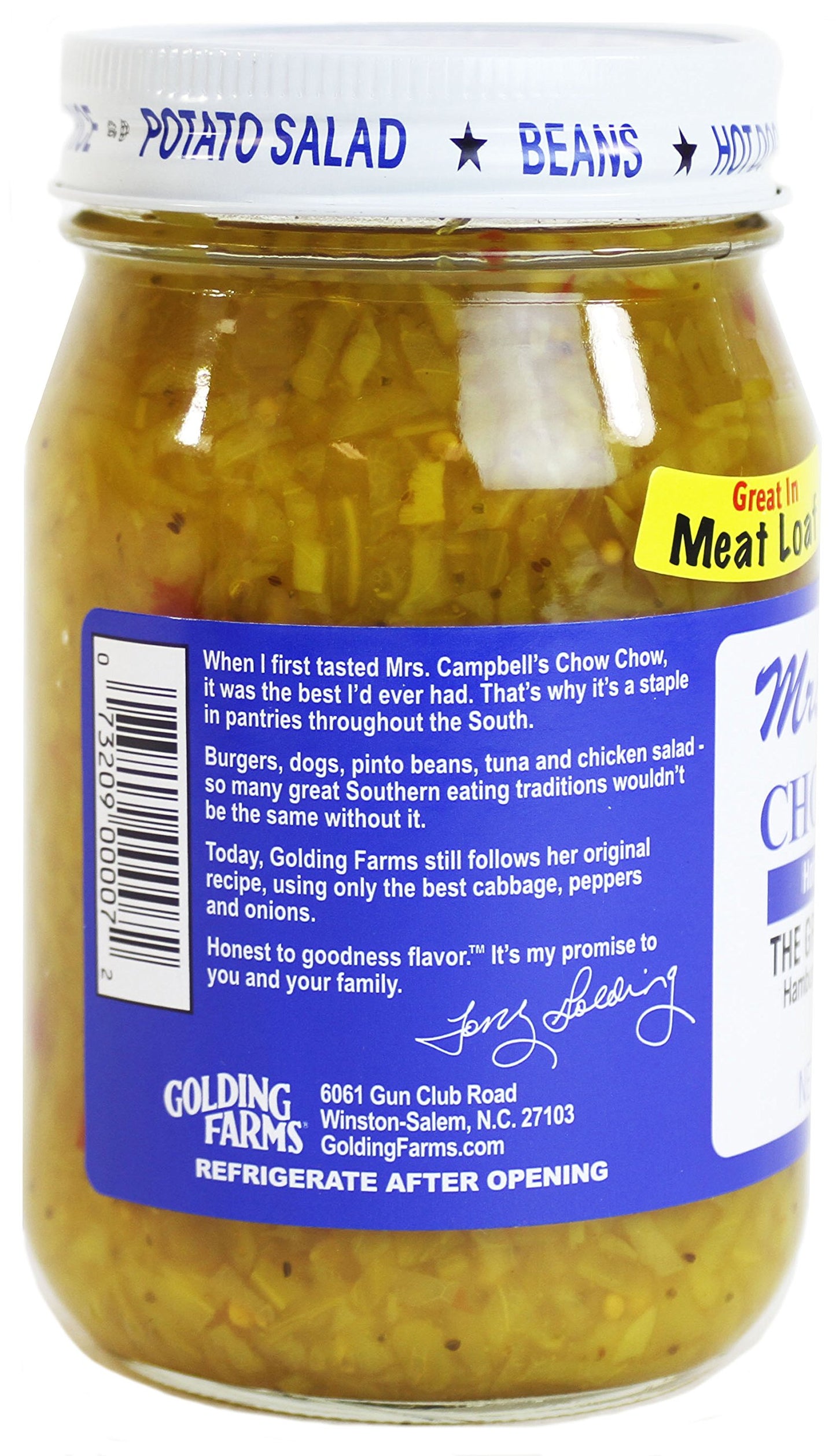 Mrs. Campbell s All Natural Sweet Southern Chow Chow Relish, 16 Oz Glass Jar (Pack of 2)