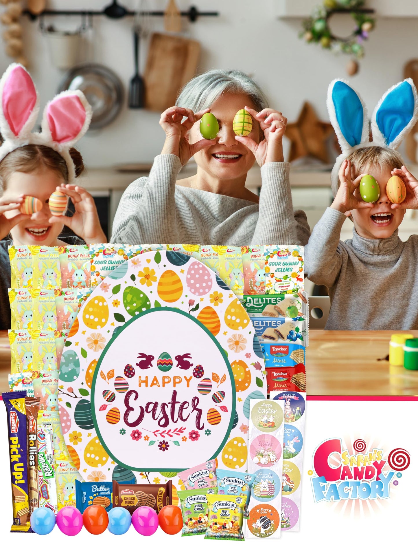 Easter Snack Egg Shape Box (48 Count) Filled With Candy, Peelable Gummies, Cookies, Treats, Great Package For Family, Friends, K