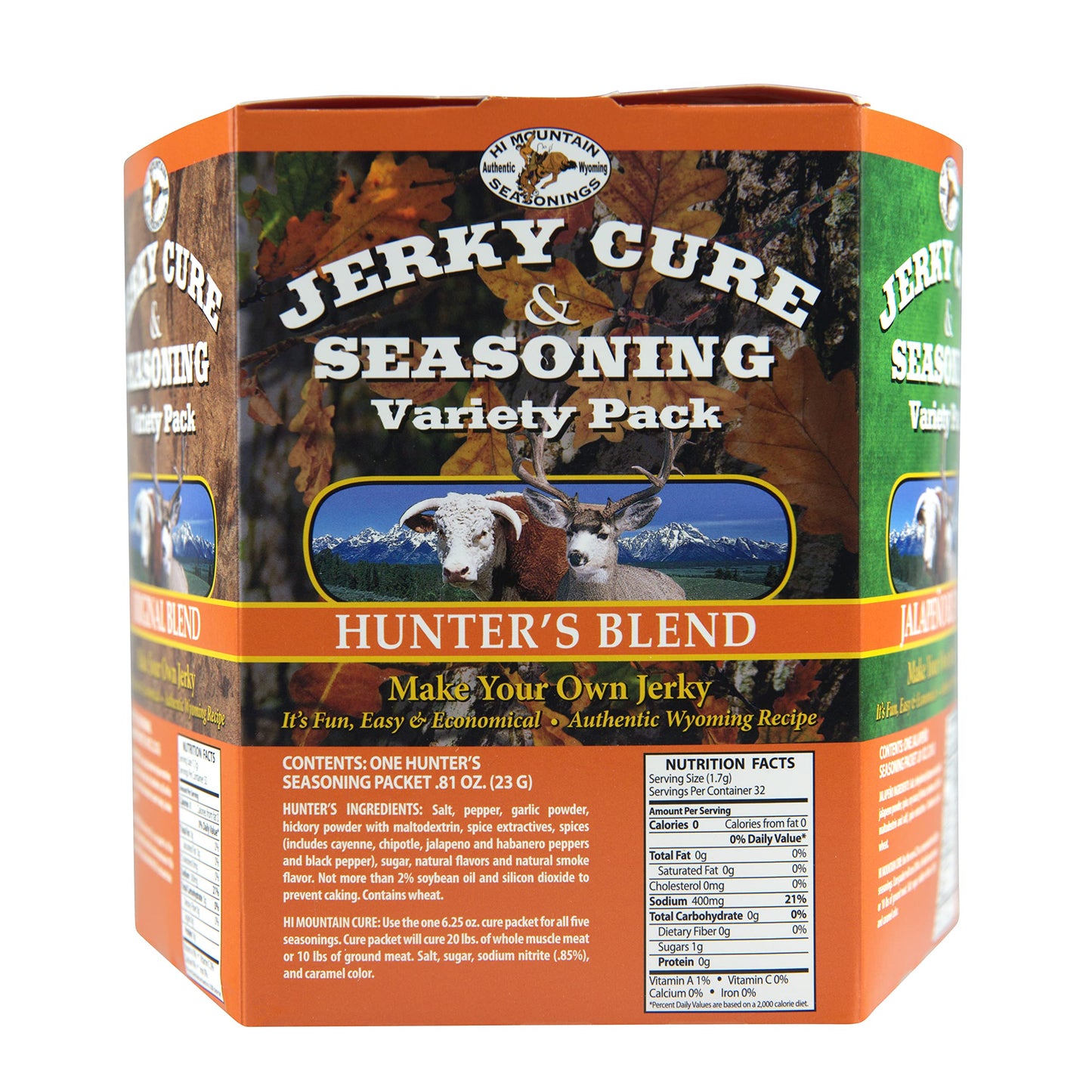 Hi Mountain Jerky Seasoning and Cure Kit Variety Pack #3, 4 Ounce, Flavors: Original, Hunters Blend, spirit-inspired flavor BBQ, Jalapeno, Spicy Lime