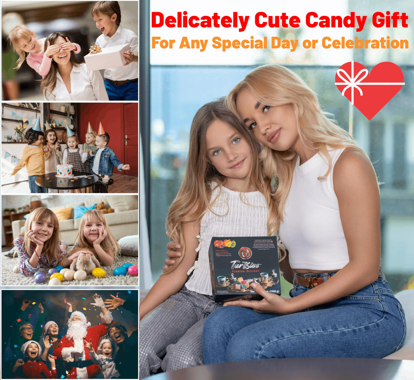 Turkiss Turkish Delight Candy - 7 Flavors, 2.2 Lb (1000G) Authentic Turkish Delights Candy, 98 Assorted Candies, Lokum, Luxury Food Gifts, Mediterranean Desserts, Loukoumi, Gluten Free Vegan Snacks