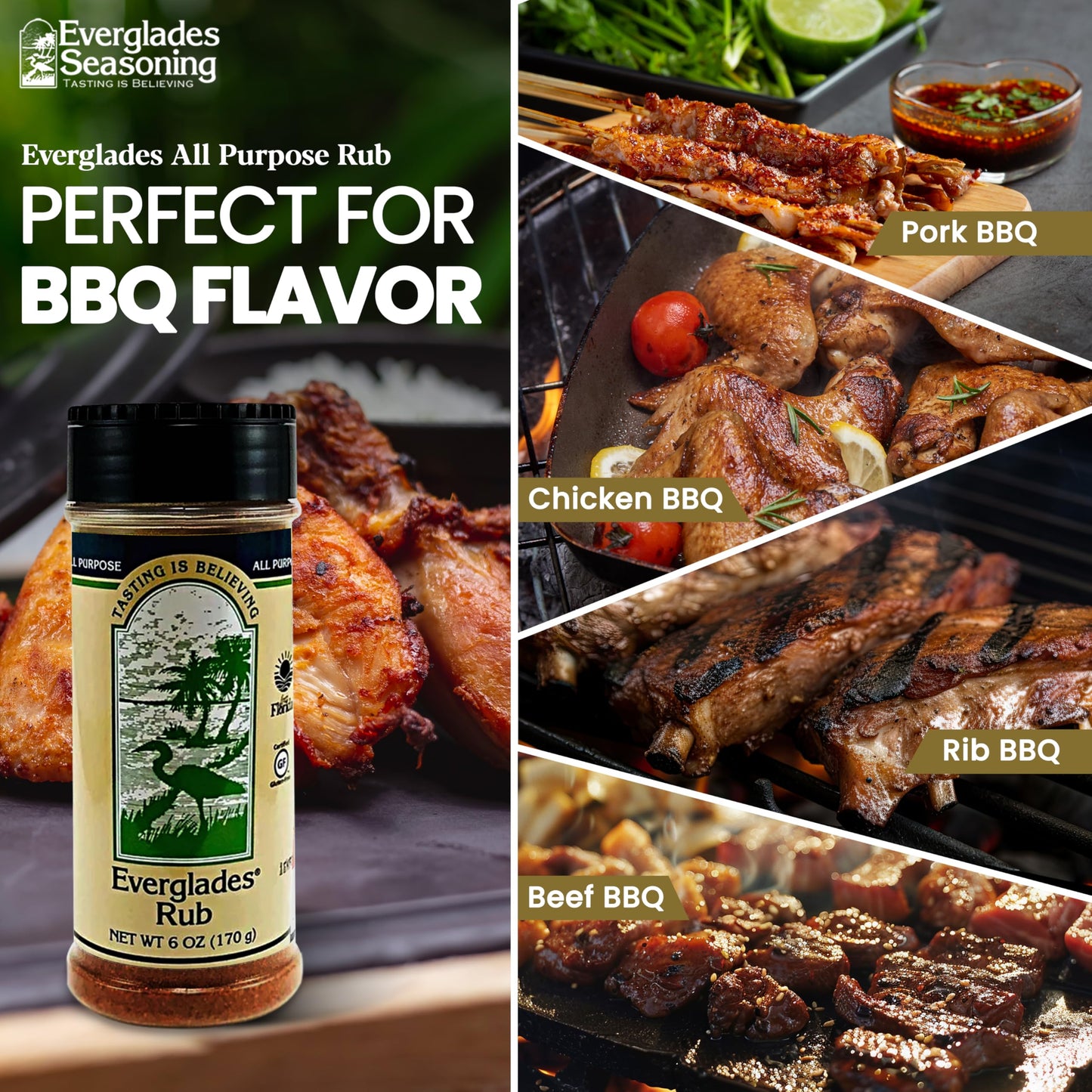 Everglades Rub Seasoning - Sweet & Spicy Blend for Pork, Beef, Poultry - 6 oz Dry Marinade for smoky aroma & Grilling