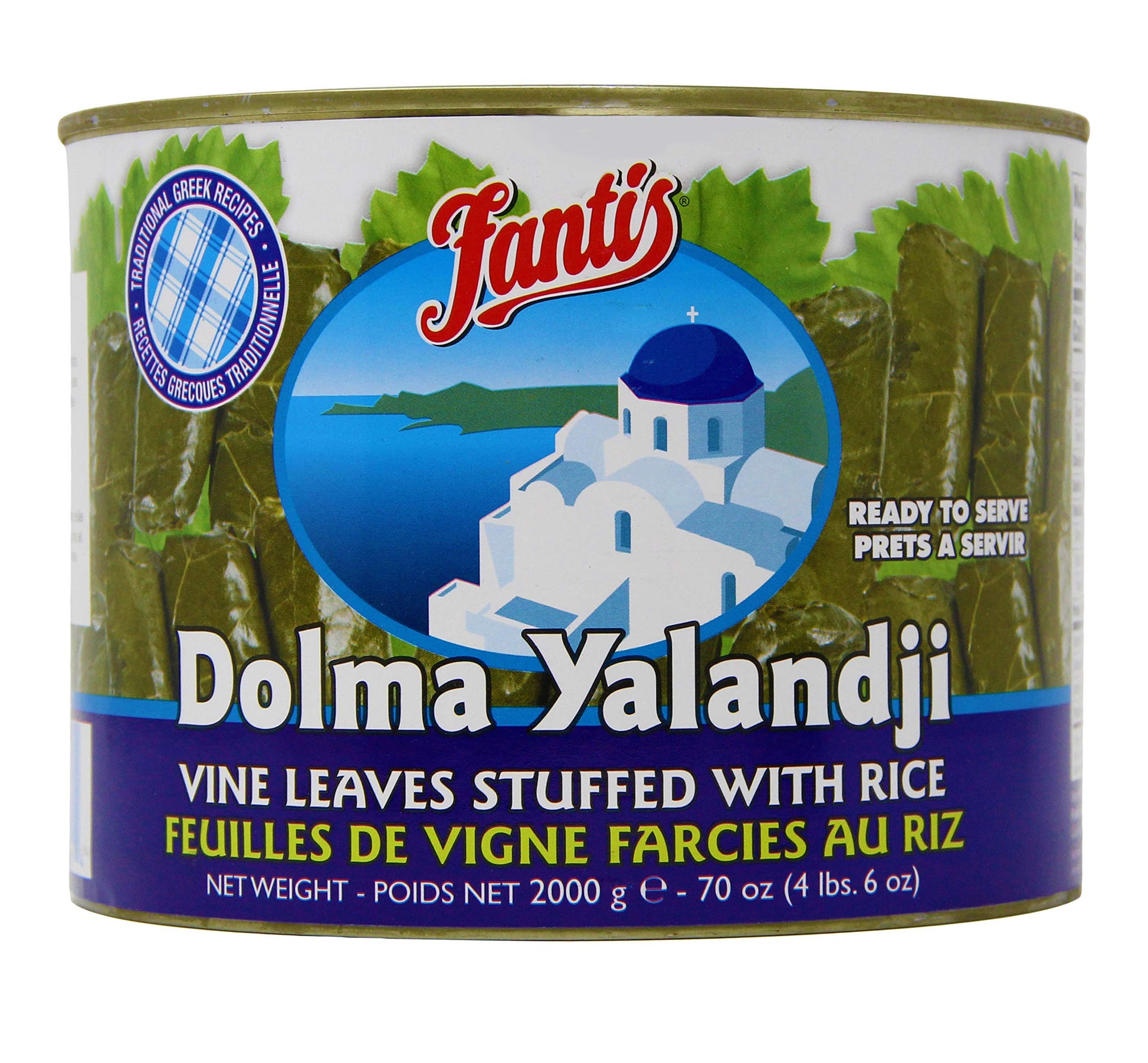 Fantis Dolmas Stuffed Grape Leaves, vine leaves stuffed with rice, ready to eat meals - Mediterranean meal in a can pure wraps c