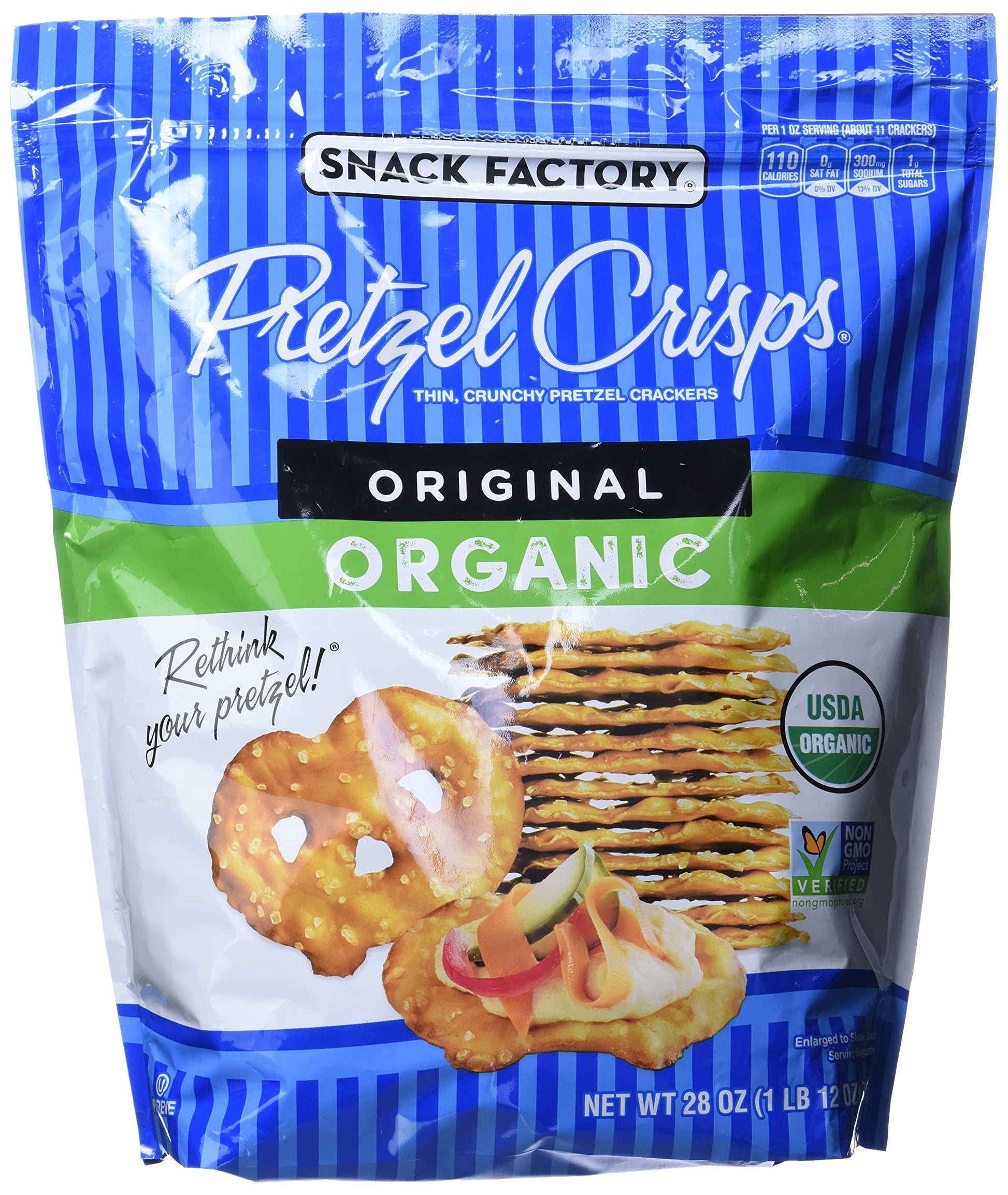 Snack Factory Pretzel Crisps, Original, Organic, 28 oz Bag