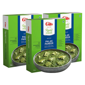 Gits Ready To Eat Palak Paneer, Pure Veg, Heat And Eat Indian Dish, Microwaveable, 855G (Pack Of 3 X 285G Each)