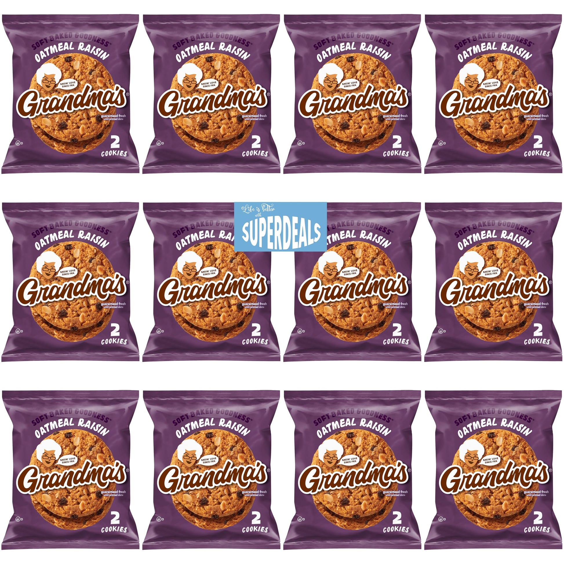 Grandma's Cookies, Oatmeal Raisin, (Pack of 12) Bundled by SUPERDEALS, 2.50 Oz Bag, with Mystery Gift