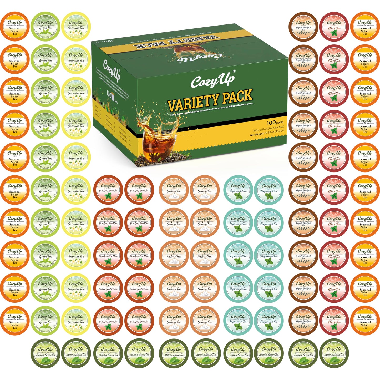 Cozy Up | 10 Flavor | Variety Tea Sampler Pack | Compatible with Keurig K-Cup malt-inspired | 100-count