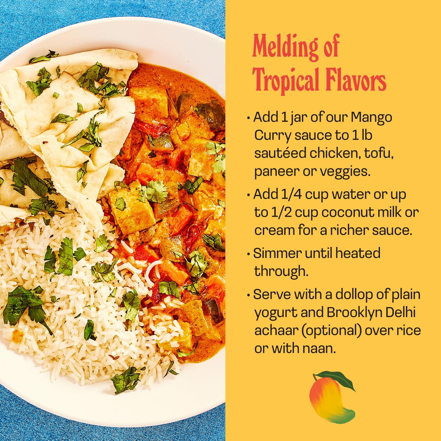 Brooklyn Delhi Mango Curry - Indian Simmer Sauce With Sweet Ripe Mangoes, Coconut Cream, Ginger And Cumin - 12 Ounces - Mild Eno
