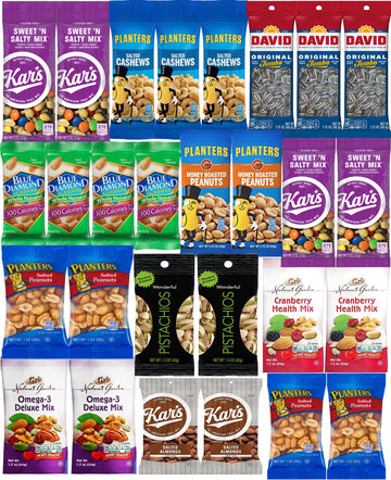 Nuts Snack Packs - Mixed Nuts And Trail Mix Individual Packs - Healthy Snacks Care Package Gift (28 Count)