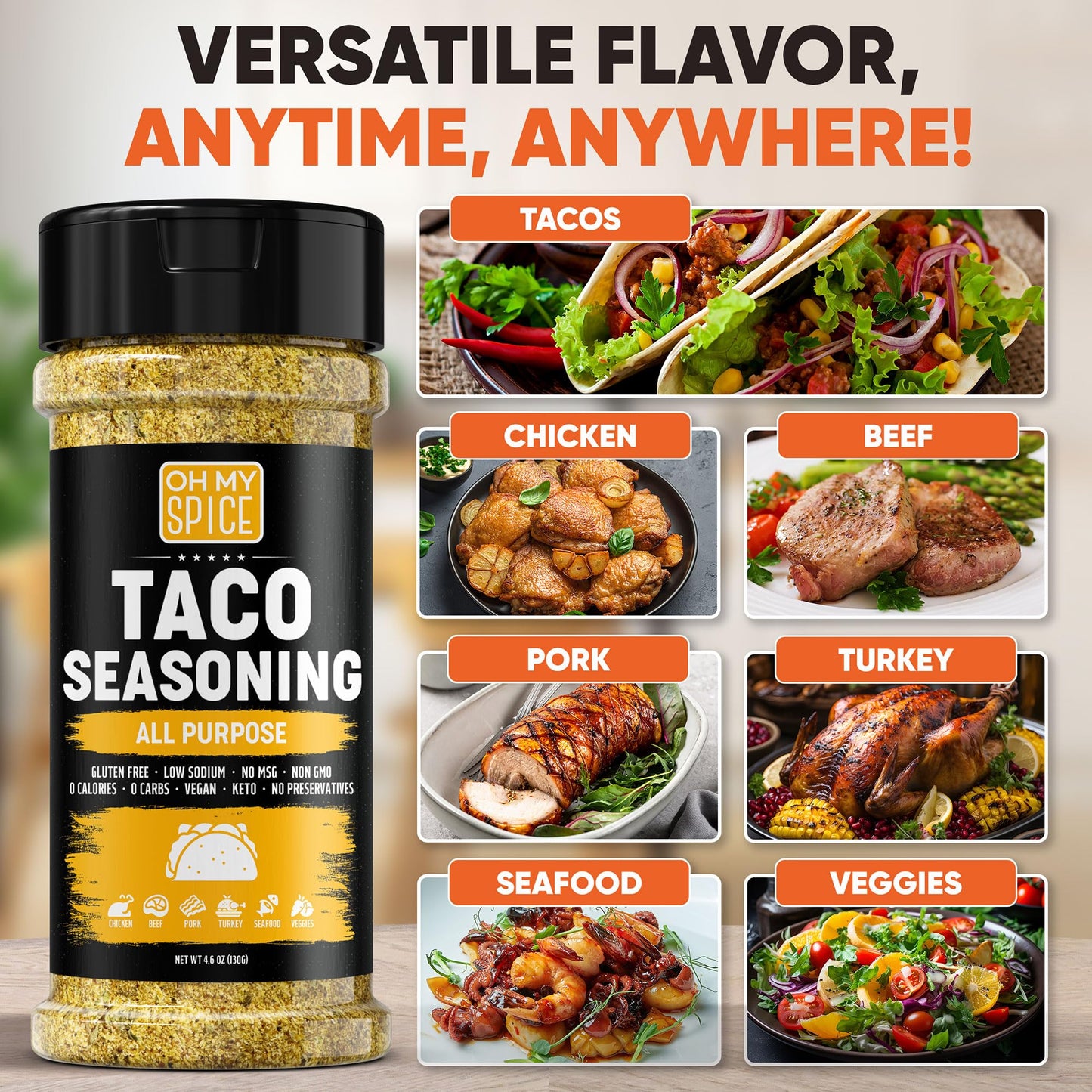 Taco Seasoning Mix All Purpose Blend - Gluten Free & Low Sodium Mexican Seasoning For Taco Tuesday Night. Everything Seasonings