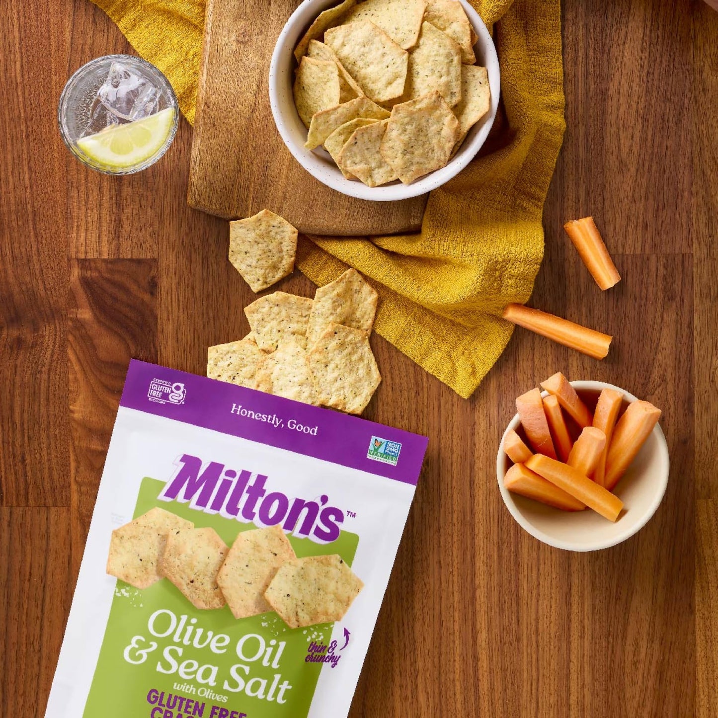 Milton'S Craft Bakers Gluten Free Olive Oil & Sea Salt Crackers - Baked Whole Grain Crackers, Non-Gmo Project Verified, Kosher,