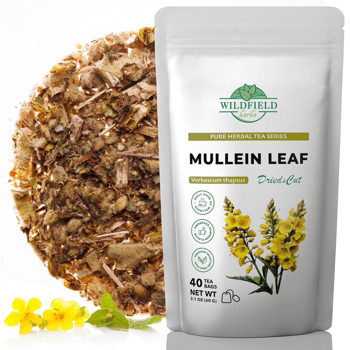 40 Mullen Tea Mullein Tea Leaf (Verb  Scum L.) - 40 Count 1.5G Tea Bags Mullen Leaves Mullein Loose Leaf Tea Hoja De Gordolobo