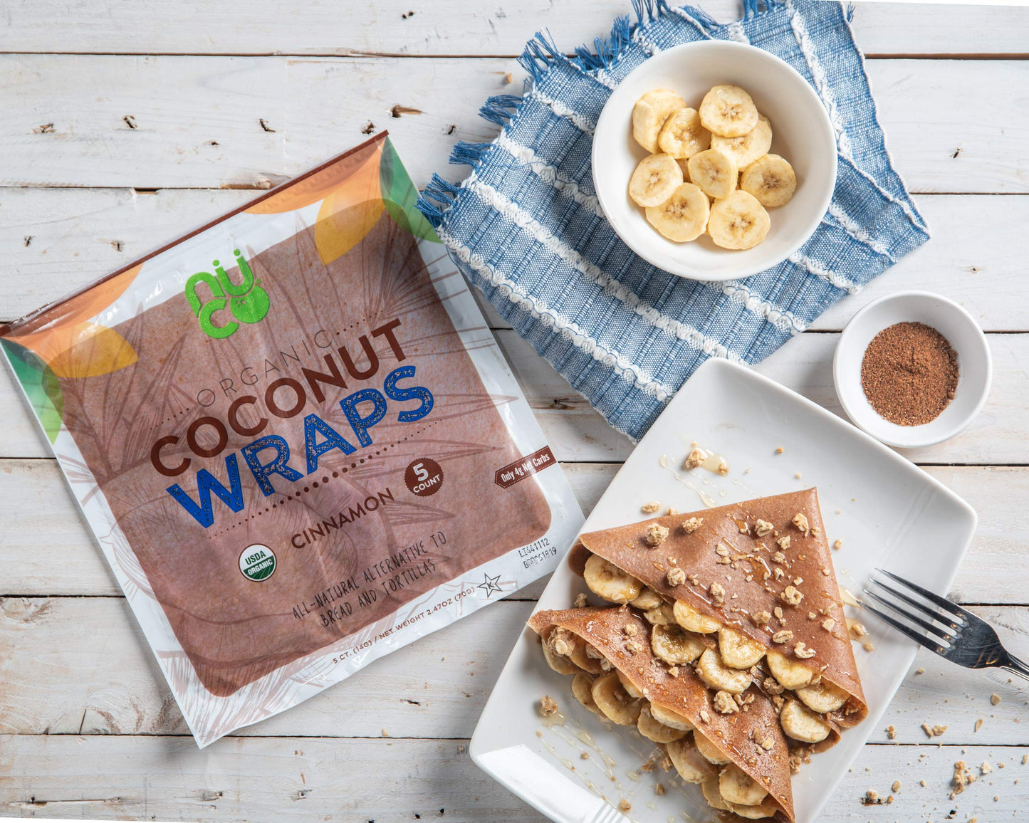 NUCO Coconut Wraps, Cinnamon Flavor, Organic, Vegan, Gluten Free, 2.47 oz (Pack of 2)