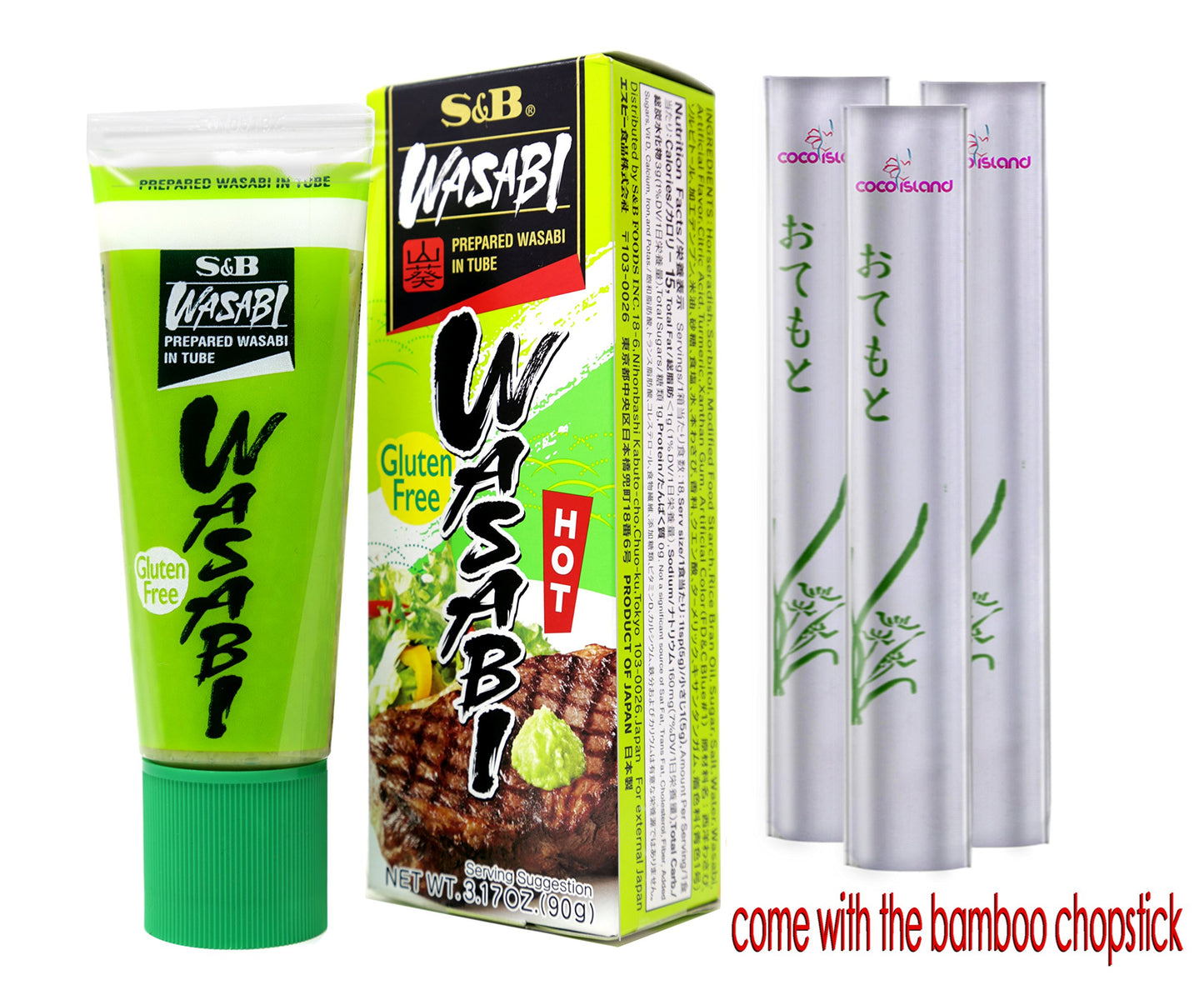 Prepared Wasabi In Tube, Family Size, 3.17 Oz (90 G) Plus Bamboo Chopstick (2 Pack)