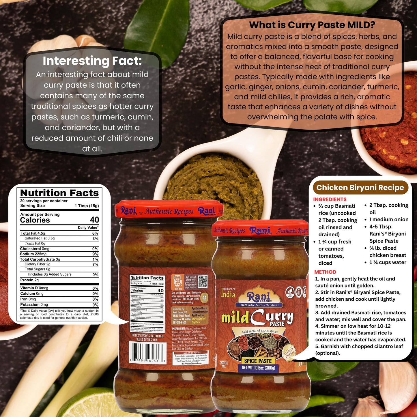 Rani Curry Paste Mild (Spice Paste) 10.5Oz (300G) Glass Jar ~ No Colors | All Natural | Non-Gmo | Vegan | Gluten Free | Indian O