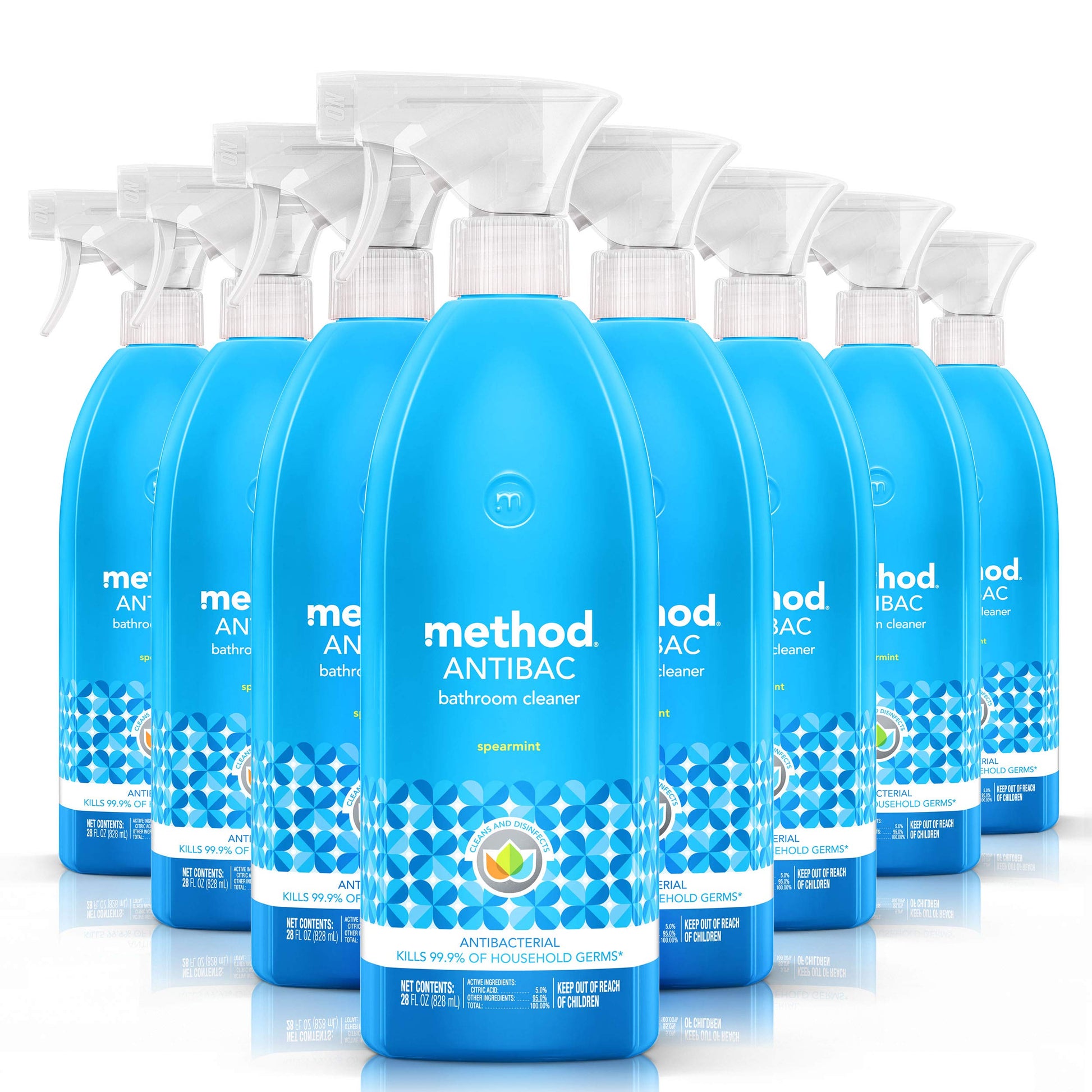Method Antibacterial Bathroom Cleaner, Kills 99.9% Of Household Germs, Spearmint, 28 Fl Oz (Pack Of 8)