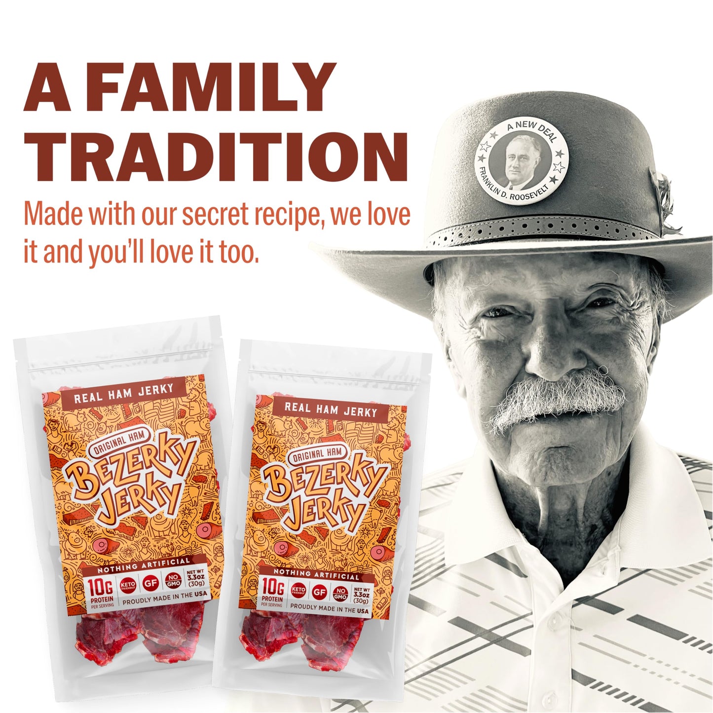 Authentic American Ham | Premium Jerky | All Natural Snacks | Keto-Friendly | Small Batch Handcrafted | High Protein Food | Non-