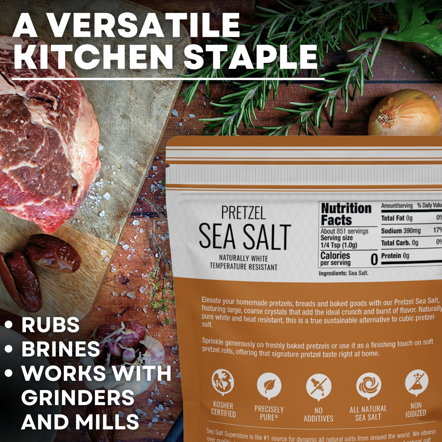 Pretzel Coarse Sea Salt for Soft Pretzels, Heat Resistant Bagel and Soft Pretzel Salt, All Natural for Baking, 30 oz Bag