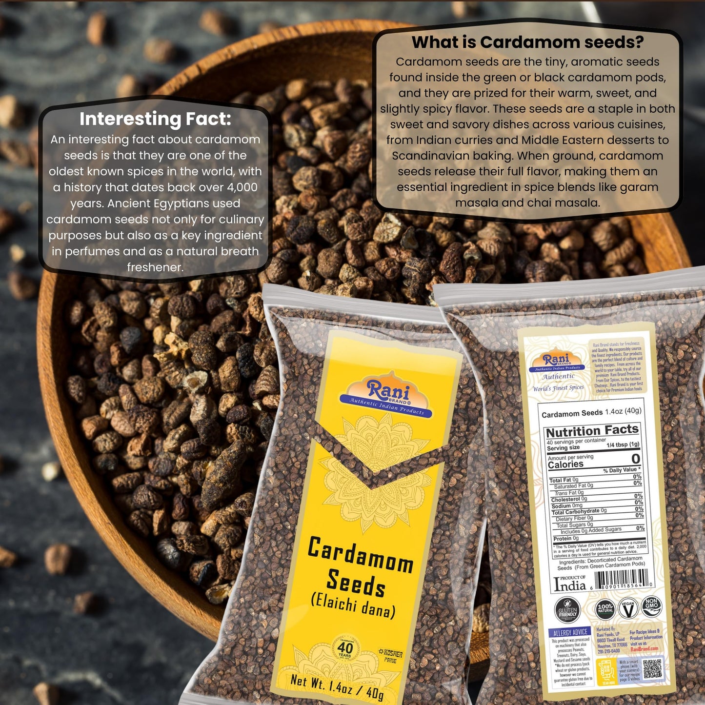 Rani Cardamom (Elachi) Decorticated Seeds Indian Spice 1.4Oz (40G) ~ All Natural | Vegan | Gluten Friendly | Non-Gmo | Kosher |