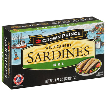 Crown Prince Sardines in Oil, 4.25-Ounce Cans (Pack of 12)