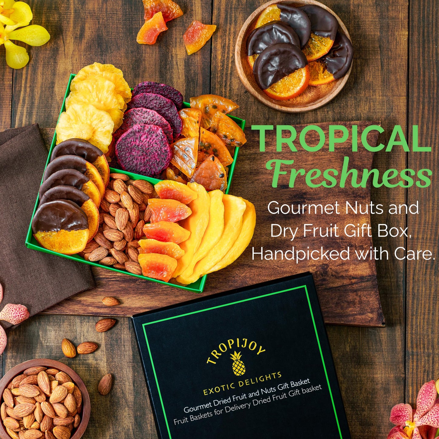 Christmas Gift Baskets - 7 Tropical Flavors Chocolate Orange Christmas Fruit Basket Gift |12.5Oz Soft Dried Fruit Gift Baskets For Delivery | Holiday Gift Baskets For Christmas Food Gifts For Mature-Themeds