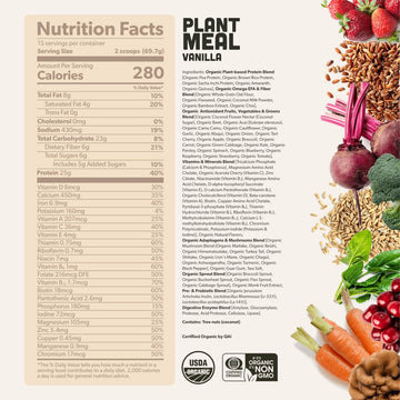 Plant Meal Replacement Shake - Vanilla - 25g of Plant Based Vegan Protein Powder, 76+ Organic Superfoods, Vitamins & Minerals, M