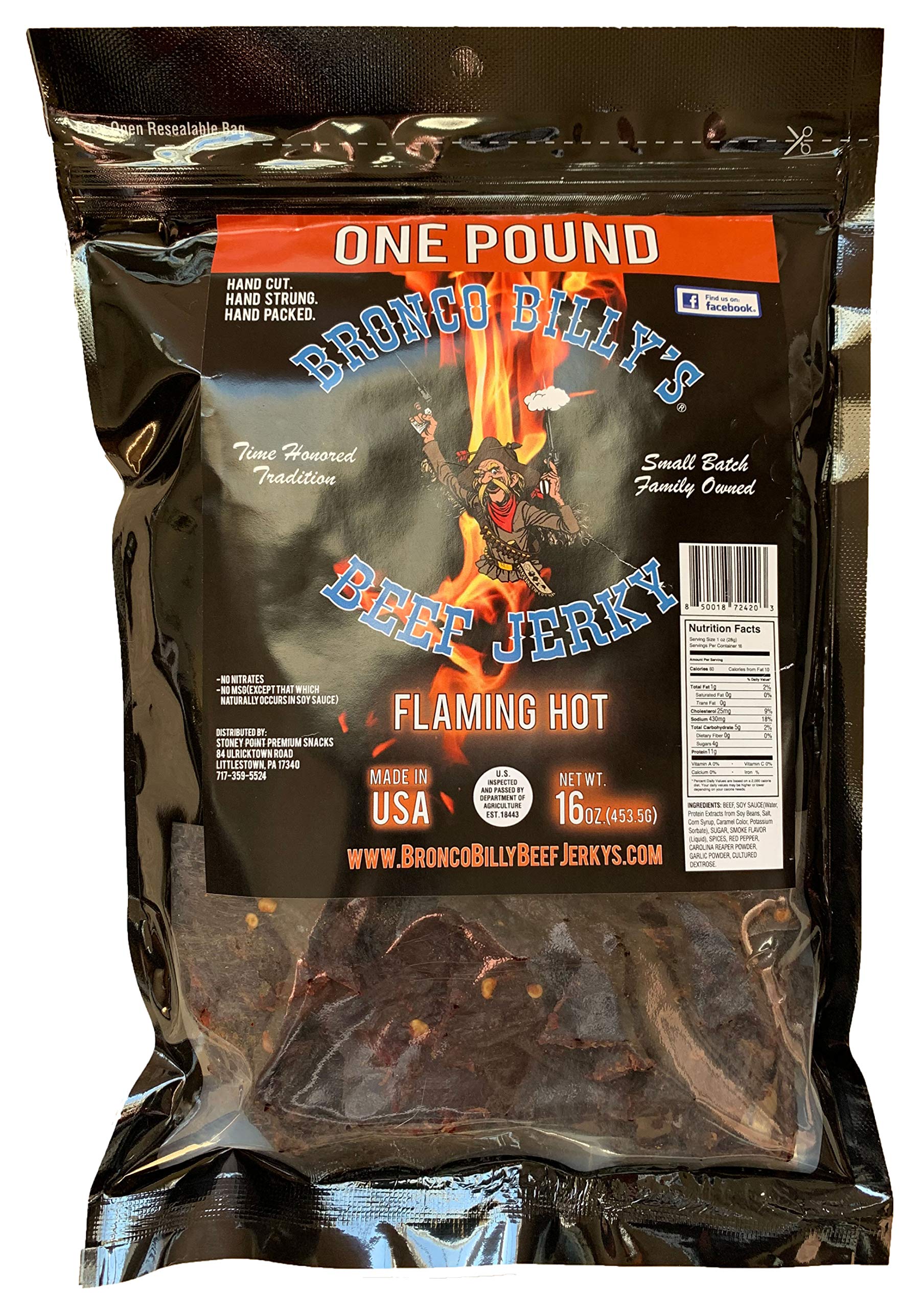 Bronco Billy'S Beef Jerky Flaming Hot One Pound Resealable Bag