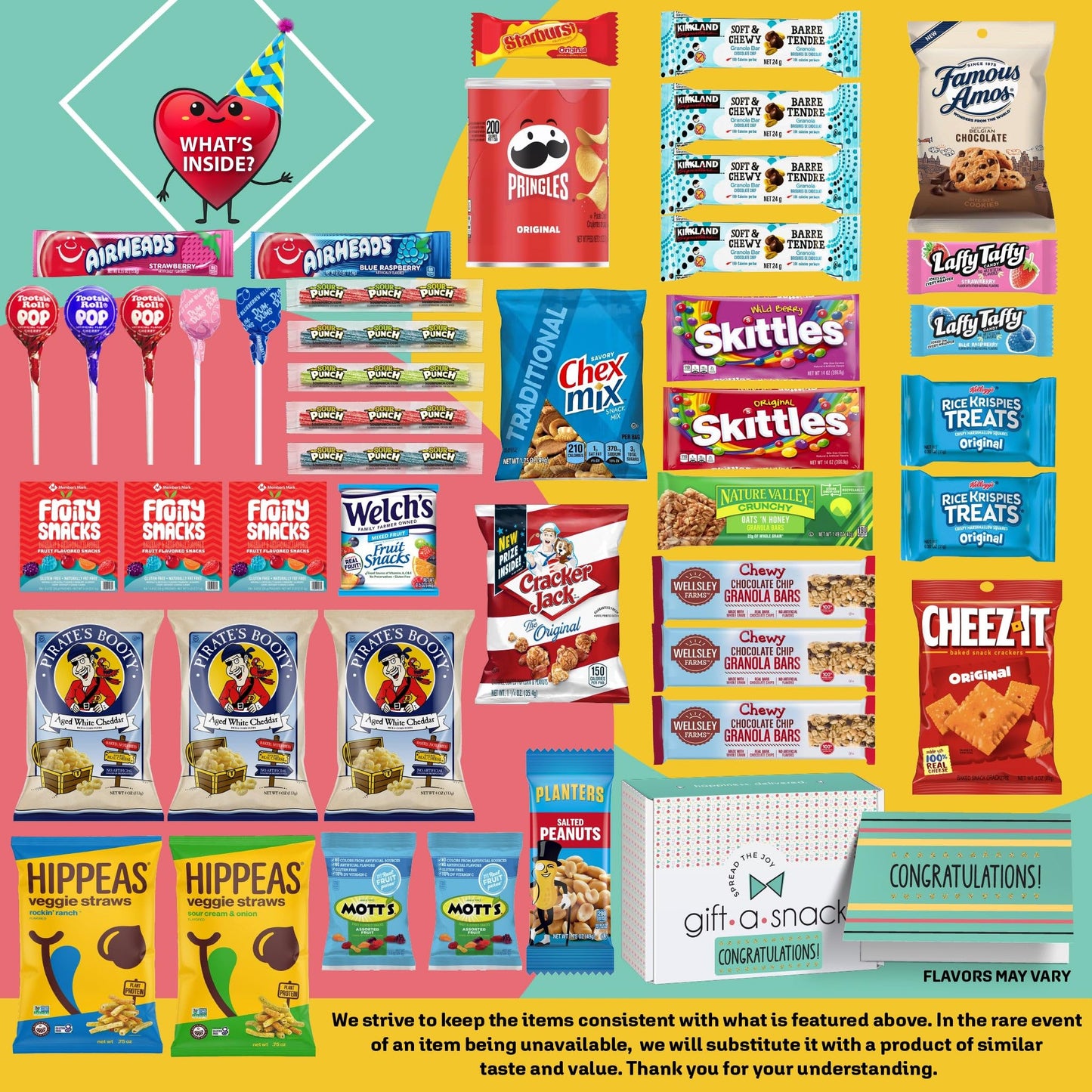 Gift A Snack - Congratulations Snack Box Variety Pack Care Package + Greeting Card (45 Count) Graduation Sweet Treats Gift Baske
