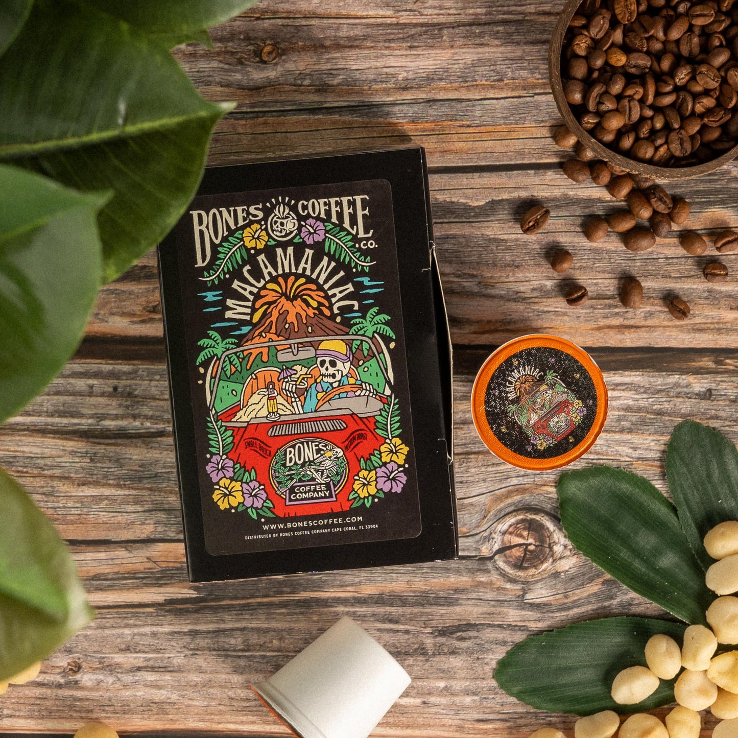 Bones Coffee Company Flavored Coffee Bones Cups Macamaniac Flavored Pods | 12Ct Single-Serve Coffee Pods Compatible With Keurig