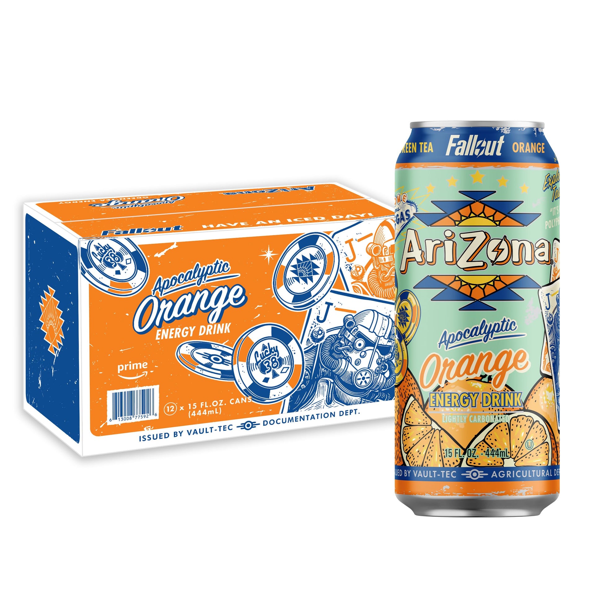 Arizona X Fallout Orange Green Tea Energy Drink  15 Fl Oz (Pack Of 12) - 190Mg Energy Blend Per Can