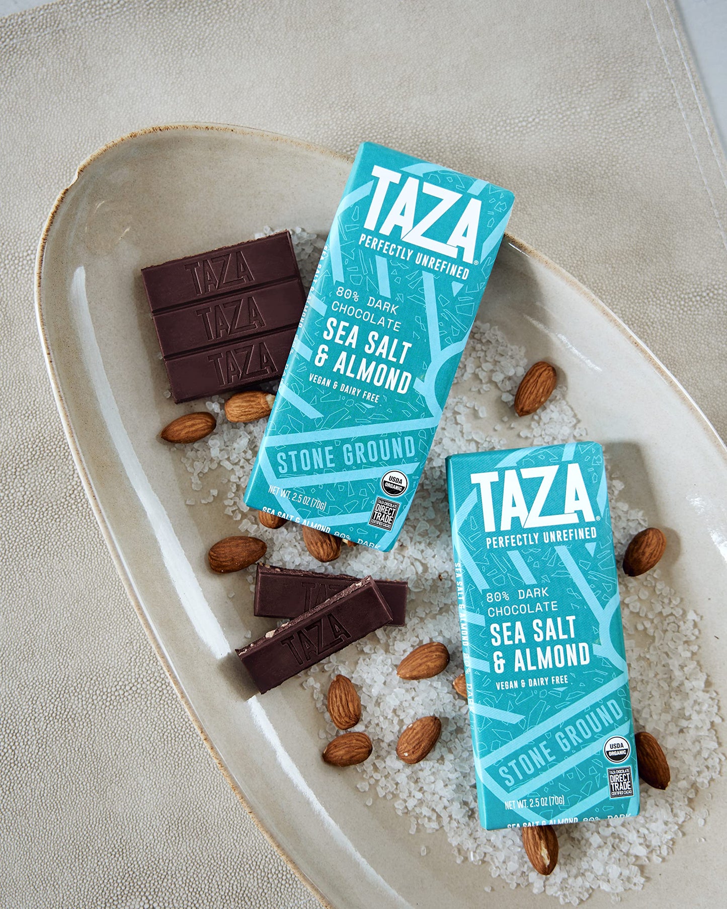 Taza Chocolate Organic Amaze Bar 80% Stone Ground, Sea Salt Almond, 2.5 Ounce (6 Count), Vegan