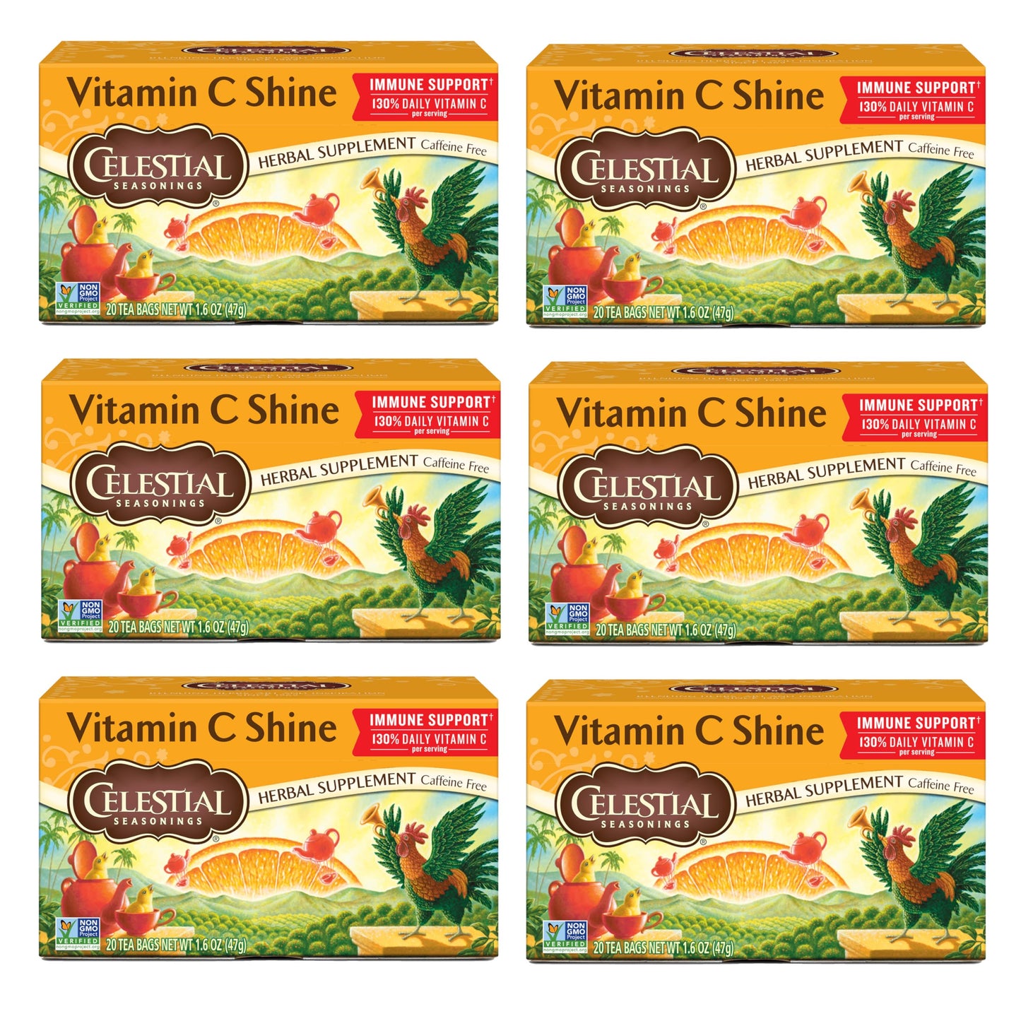 Celestial Seasonings Vitamin C Shine Herbal Tea, Caffeine Free, 20 Tea Bags Box (Pack Of 6)