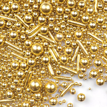 Gold Sprinkles for Cake Decorating, 4.6Oz Rod and Pearl Sprinkles Mix for Baking, Cupcake, Cookie, Ice Cream, Donuts and Cake De